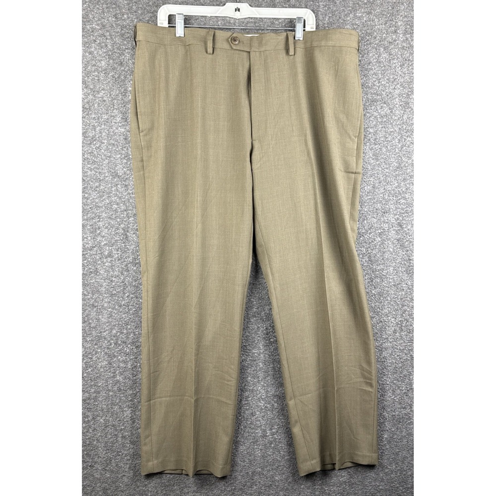 Haggar Dress Pants Mens 40x29 Khaki Brown Dark Classic Fit Flat Front Office